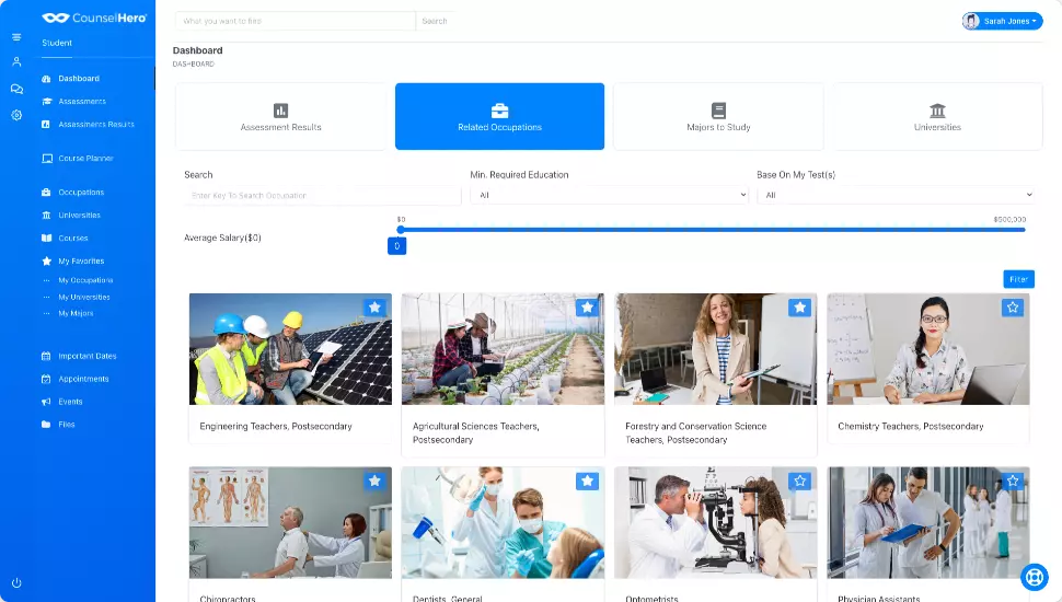 Decide an Occupation in your counselHero dashboard